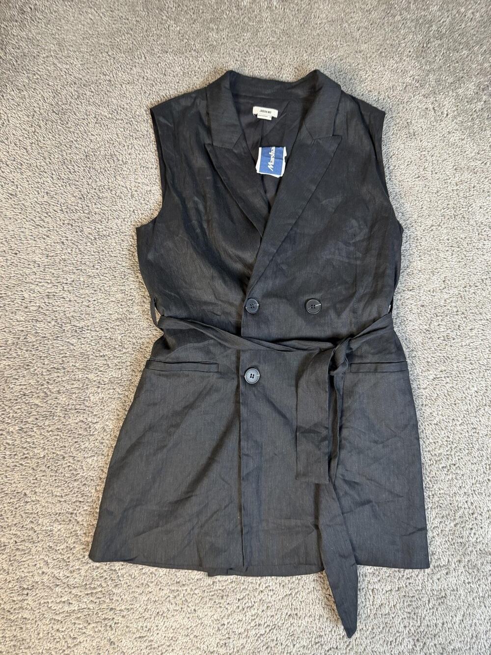 Jason Wu Dress Womens M Black Jacket Dress Sleeveless Collared Belted Linen